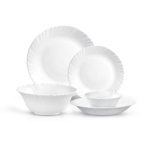 Royalford RF12398 Classic Opalware Dinner Set with 18 elegant white pieces| lightweight and chip-resistant| microwave, freezer and dishwasher safe for everyday dining