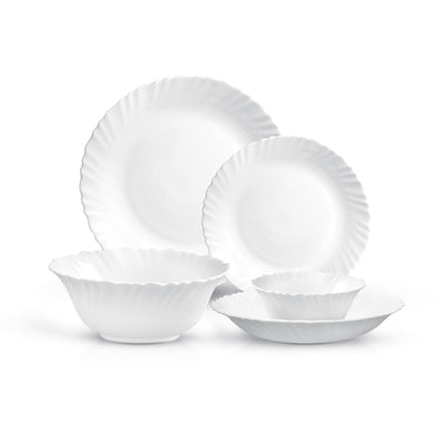 Royalford RF12398 Classic Opalware Dinner Set with 18 elegant white pieces| lightweight and chip-resistant| microwave, freezer and dishwasher safe for everyday dining