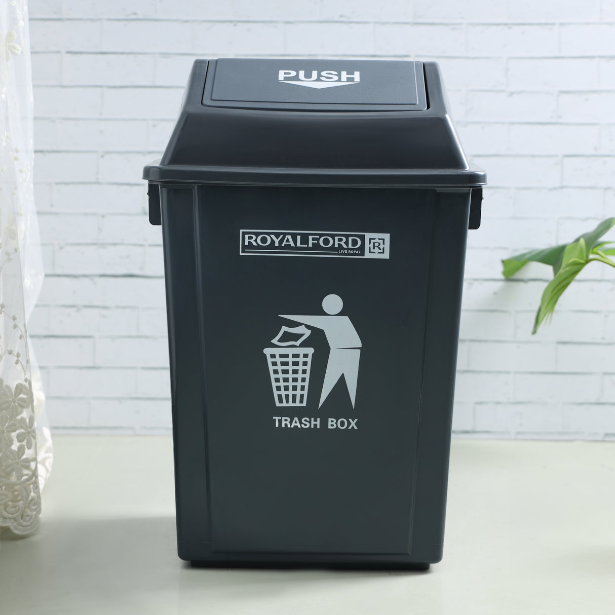 Royalford RF12399 40L Plastic Dust Bin with Push Lid | Premium Quality Trash Box | Large Capacity Waste Bin for Home, Kitchen & Office Use | Durable Plastic Design