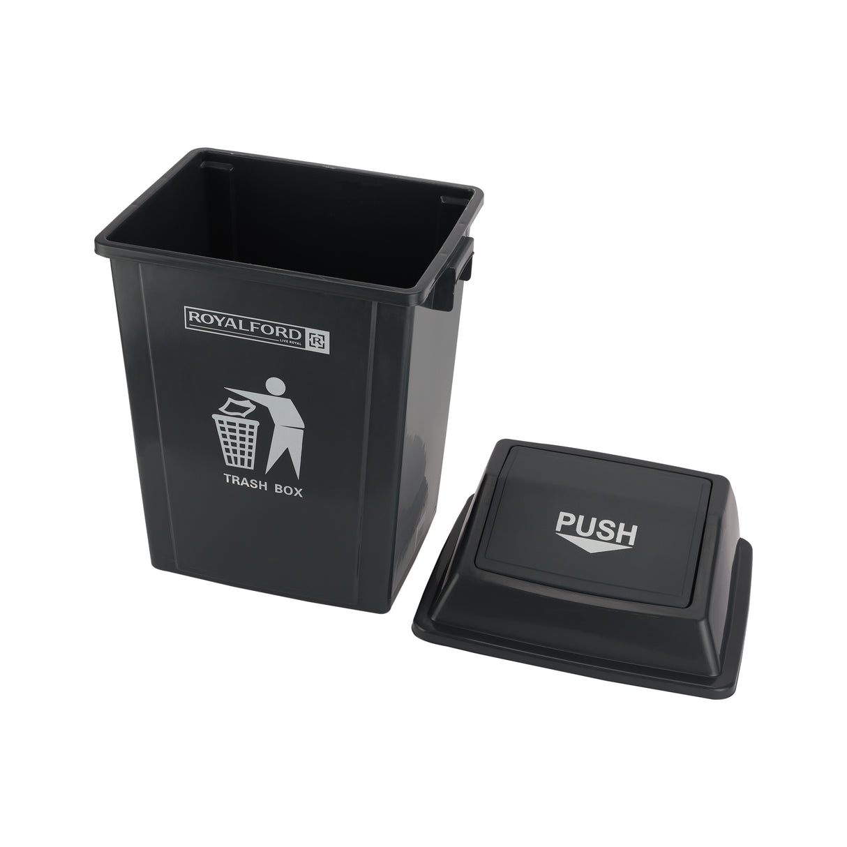 Royalford RF12399 40L Plastic Dust Bin with Push Lid | Premium Quality Trash Box | Large Capacity Waste Bin for Home, Kitchen & Office Use | Durable Plastic Design