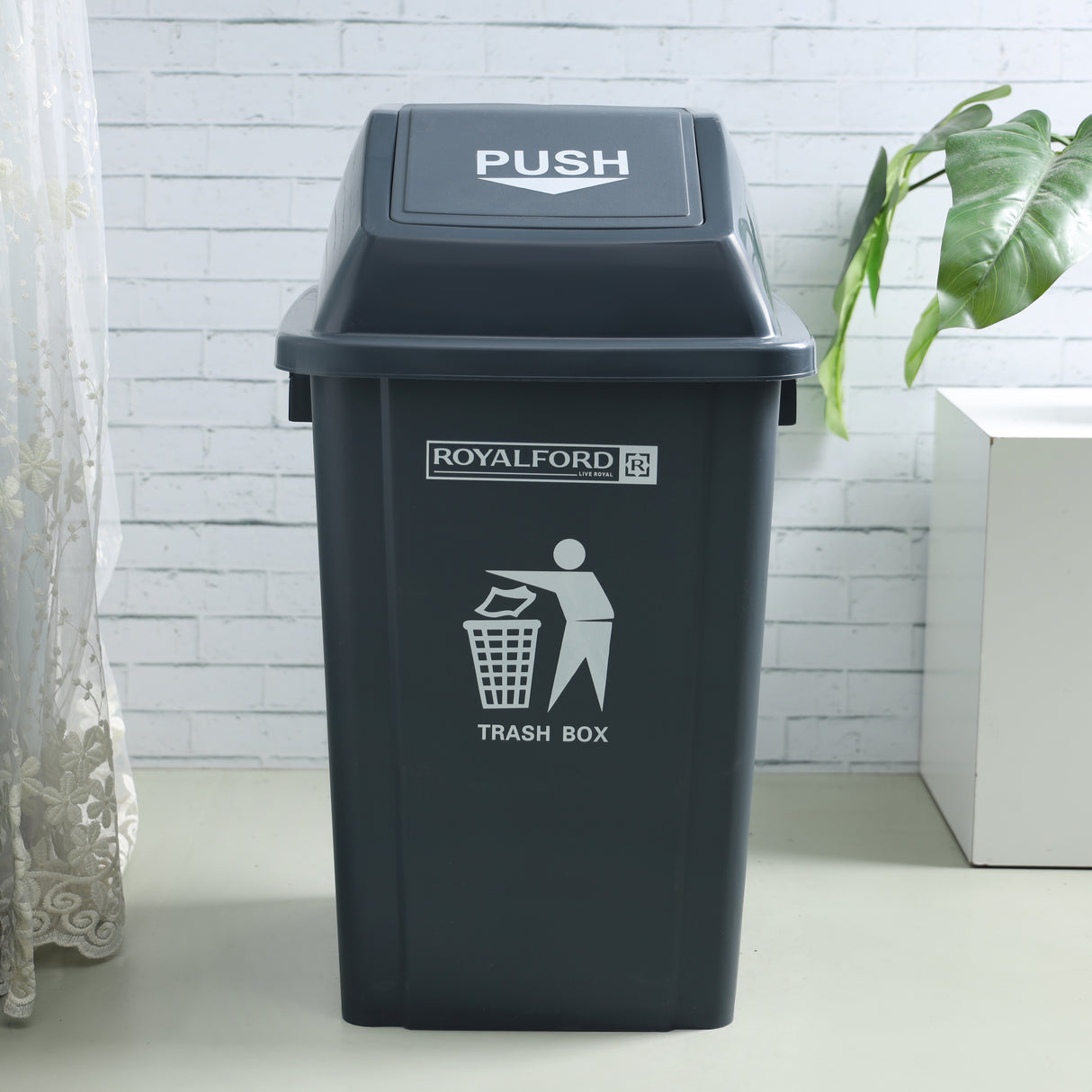 Royalford RF12400 60L Plastic Dust Bin with Push Lid| Premium Quality Trash Box for Home, Office, Kitchen & Commercial Waste Management Use Indoor Outdoor Applications