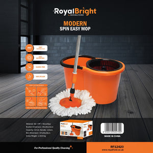 Royalford RF12420 Modern Spin Easy Mop with Bucket | 360° Rotating Microfiber Mop Head | Hands-Free Wringing System | 13L Large Capacity | Perfect for Home & Office Use