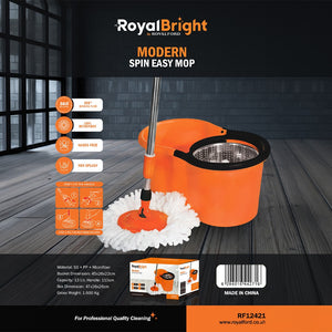 Royalford RF12421 Modern Spin Easy Mop with Bucket | 360° Rotating Microfiber Floor Cleaning Mop Set | Hands-Free Spin | Non-Splash Design | Large Capacity Bucket
