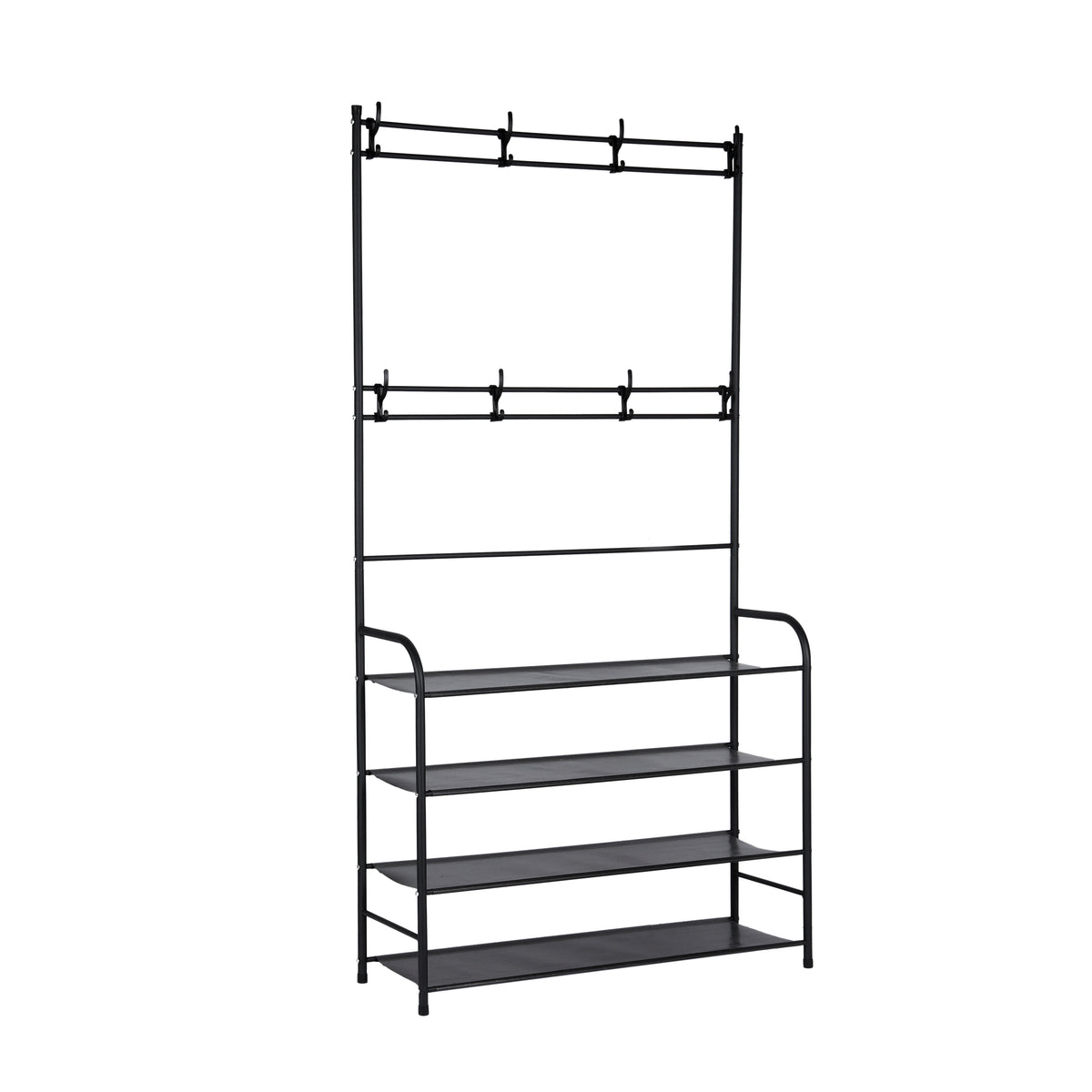 Royalford RF12423 Clothes Hanger with Shoe Rack | Durable Powder-Coated Iron Construction| Multi-Layer Shoe Storage| Space-Saving Organizer for Clothes & Accessories