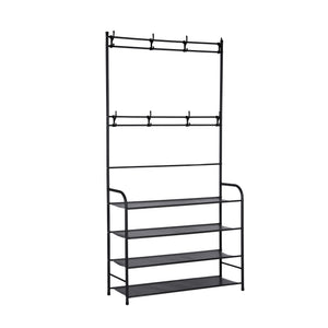 Royalford RF12423 Clothes Hanger with Shoe Rack | Durable Powder-Coated Iron Construction| Multi-Layer Shoe Storage| Space-Saving Organizer for Clothes & Accessories