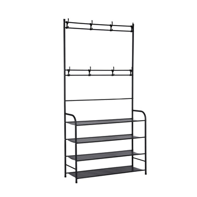 Royalford RF12423 Clothes Hanger with Shoe Rack | Durable Powder-Coated Iron Construction| Multi-Layer Shoe Storage| Space-Saving Organizer for Clothes & Accessories