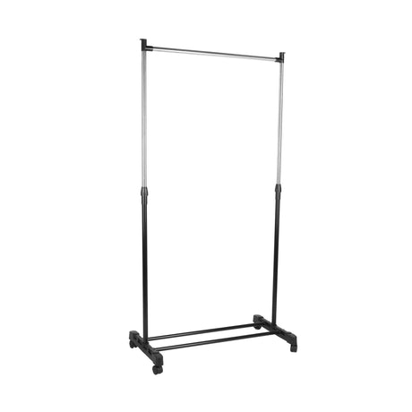 Royalford RF12432 Extendable Garment Rack with Wheels | Single Rod Adjustable Clothes Rail up to 155cm Height |Portable Clothing Stand for Bedroom, Laundry & Boutique Use