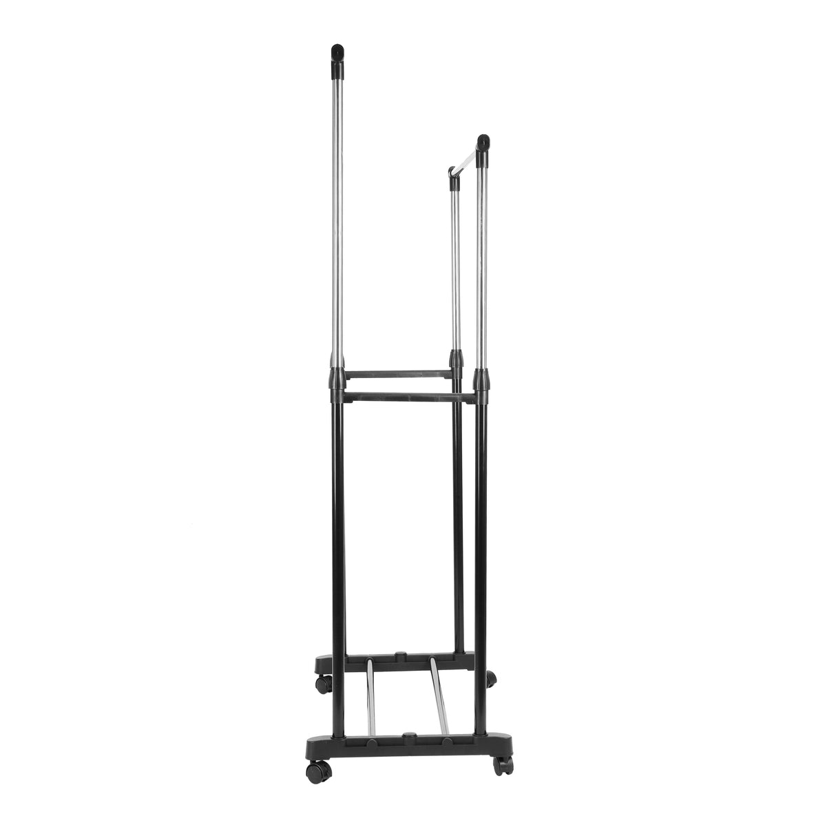 Royalford RF12433 Extendable Double Rod Garment Rack with Wheels | Adjustable Height | Portable Clothes Hanging Stand for Bedroom, Laundry, Room and Retail Display Use