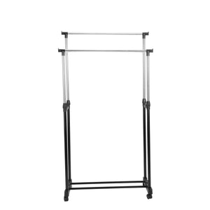 Royalford RF12433 Extendable Double Rod Garment Rack with Wheels | Adjustable Height | Portable Clothes Hanging Stand for Bedroom, Laundry, Room and Retail Display Use