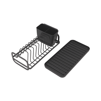 Royalford RF12445 Dinky Dish Rack with Cutlery Holder & Drain Board | Compact 8 Plate Capacity | Space Saving Kitchen Countertop Organizer | Durable Iron Construction