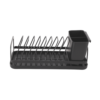 Royalford RF12445 Dinky Dish Rack with Cutlery Holder & Drain Board | Compact 8 Plate Capacity | Space Saving Kitchen Countertop Organizer | Durable Iron Construction