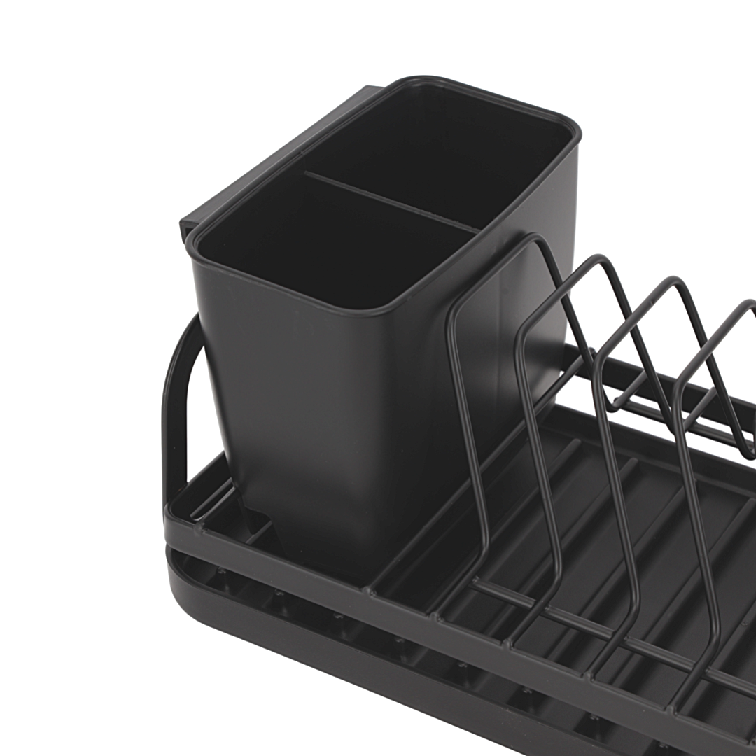 Royalford RF12445 Dinky Dish Rack with Cutlery Holder & Drain Board | Compact 8 Plate Capacity | Space Saving Kitchen Countertop Organizer | Durable Iron Construction