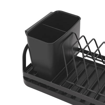 Royalford RF12445 Dinky Dish Rack with Cutlery Holder & Drain Board | Compact 8 Plate Capacity | Space Saving Kitchen Countertop Organizer | Durable Iron Construction