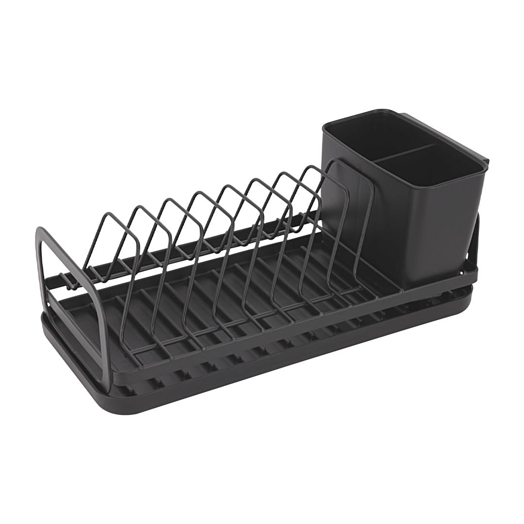Royalford RF12445 Dinky Dish Rack with Cutlery Holder & Drain Board | Compact 8 Plate Capacity | Space Saving Kitchen Countertop Organizer | Durable Iron Construction