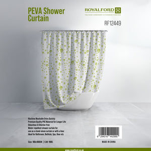 Royalford RF12449 PEVA shower curtain 180x180cm| water-repellent, quick-drying and machine washable| odourless and chlorine-free curtain ideal for bathroom use|