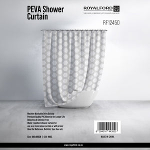 Royalford RF12450 PEVA shower curtain 180x180cm| water-repellent, quick-drying and machine washable| odourless and chlorine-free curtain ideal for modern bathrooms|