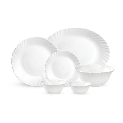 Royalford RF12466 Classic Opalware Dinner Set 33PC| lightweight and chip-resistant| microwave safe, dishwasher safe, and perfect for everyday dining with family.