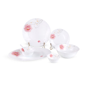 Royalford RF12469 Opalware Dinner Set 33 Pieces | Elegant Floral Design, Microwave & Dishwasher Safe, Lightweight Chip-Resistant Tableware for Everyday Dining & Home Use