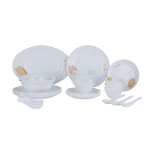 Royalford RF12470 Opalware Dinner Set 33 Pieces with Plates, Bowls and Soup Spoons | Lightweight | Chip-Resistant Microwave and Dishwasher Safe Tableware |Elegant Design