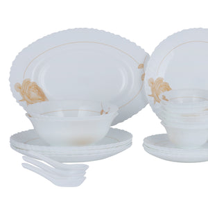 Royalford RF12470 Opalware Dinner Set 33 Pieces with Plates, Bowls and Soup Spoons | Lightweight | Chip-Resistant Microwave and Dishwasher Safe Tableware |Elegant Design