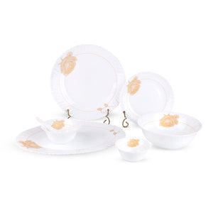 Royalford RF12470 Opalware Dinner Set 33 Pieces with Plates, Bowls and Soup Spoons | Lightweight | Chip-Resistant Microwave and Dishwasher Safe Tableware |Elegant Design