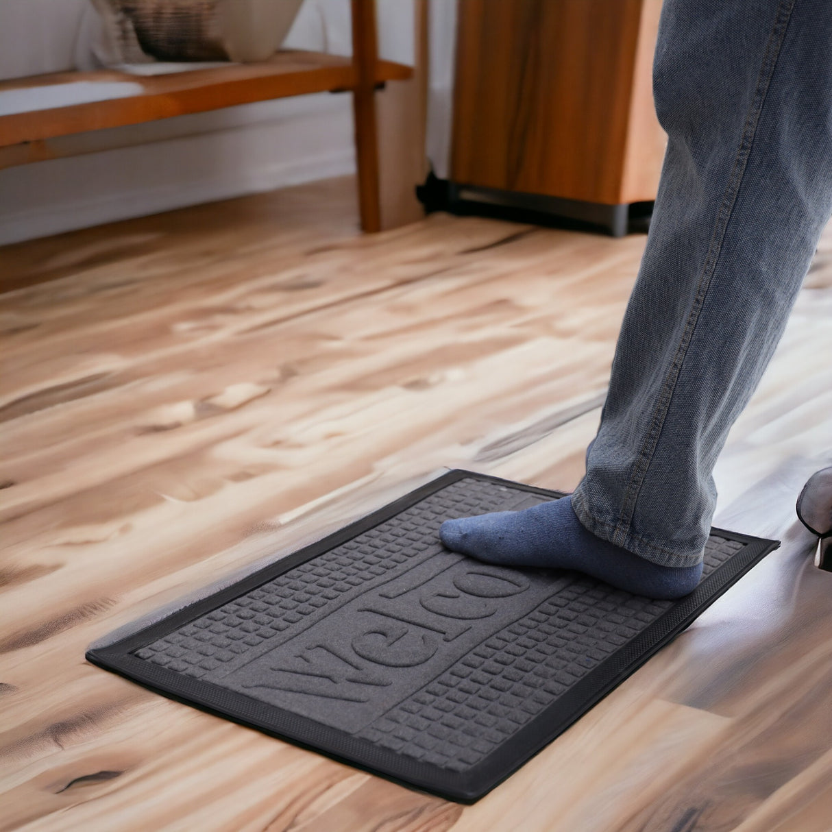 Royalford RF12474 door mat 40x60cm| made from durable polyester with non-skid base| washable and easy to maintain, ideal for doorways, entrances and floors use|
