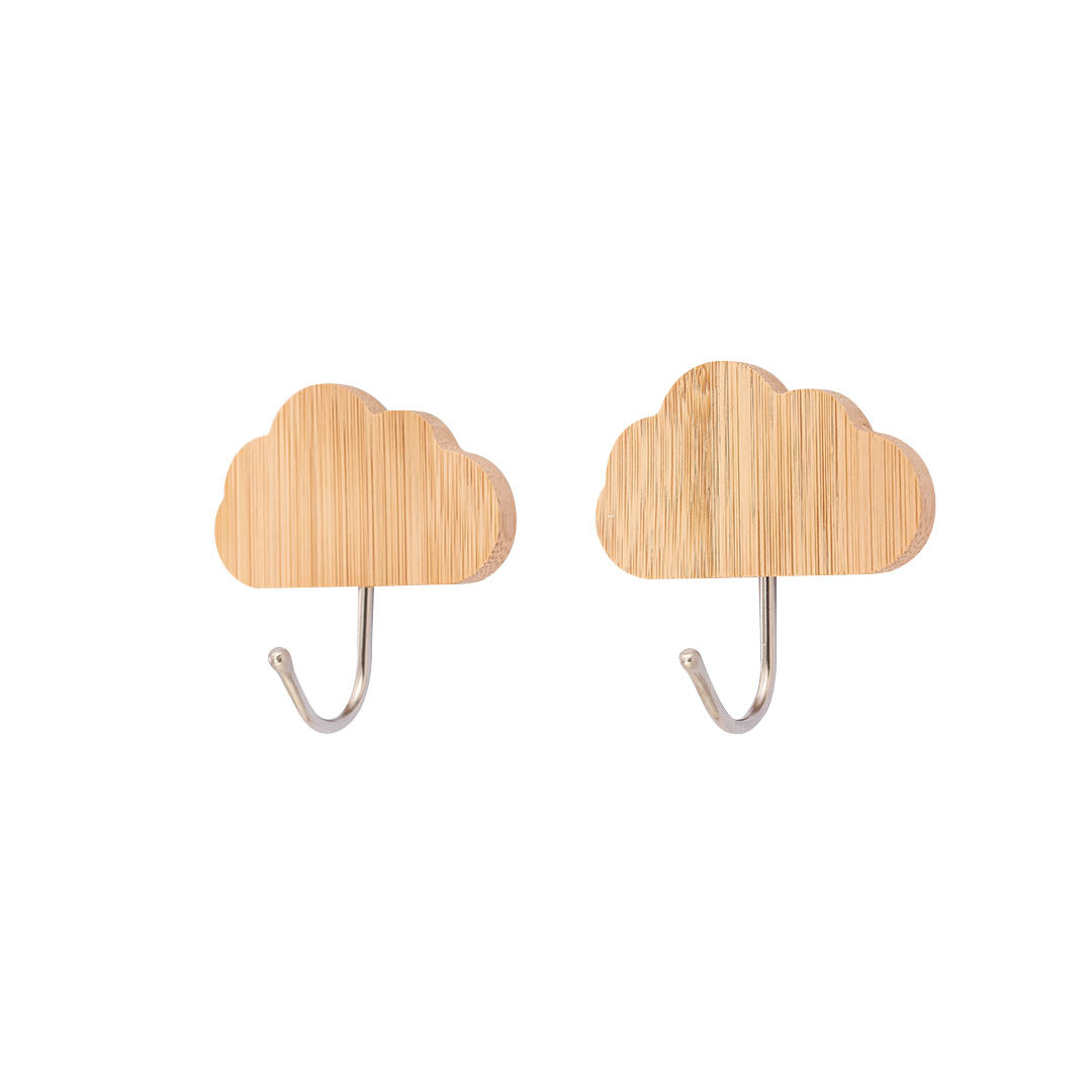 Royalford RF12493 Bamboo Sticky Hooks 2PC Set | Self Adhesive Wall Hooks | Waterproof Multipurpose Organizer for Kitchen, Bathroom & Bedroom | Reusable Cloud Design Hooks