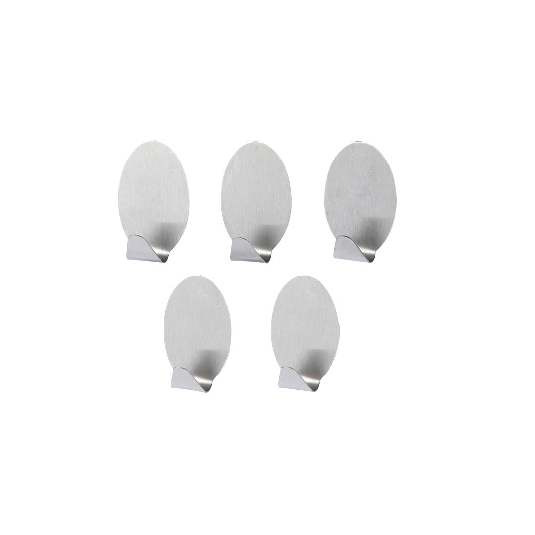 Royalford RF12500 5PC Stainless Steel Sticky Hooks | Self Adhesive Wall Hooks | Strong Hold Perfect for Kitchen, Bathroom & Office Use | Multi-Surface Compatibility