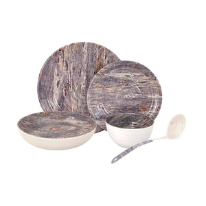 Royalford RF12513 Melamine Ware Dinner Set includes 20 durable pieces with plates | bowls & ladle, featuring break resistant melamine, dishwasher safe design for dining.