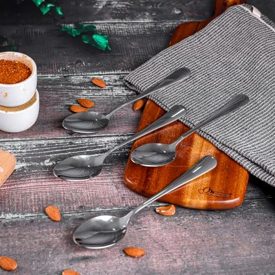 Royalford RF12542 Table Spoon Set 4PCS| made of food-grade stainless steel, durable & stain-resistant| dishwasher-safe with polished finish, ideal for daily use|