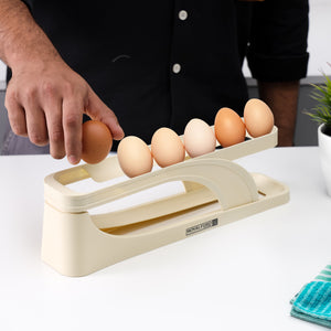 Royalford RF12572 Egg Dispenser| 2-tier rolling design, holds up to 15 eggs & space-saving rack with gravity-fed track| for easy access and organized fridge storage|