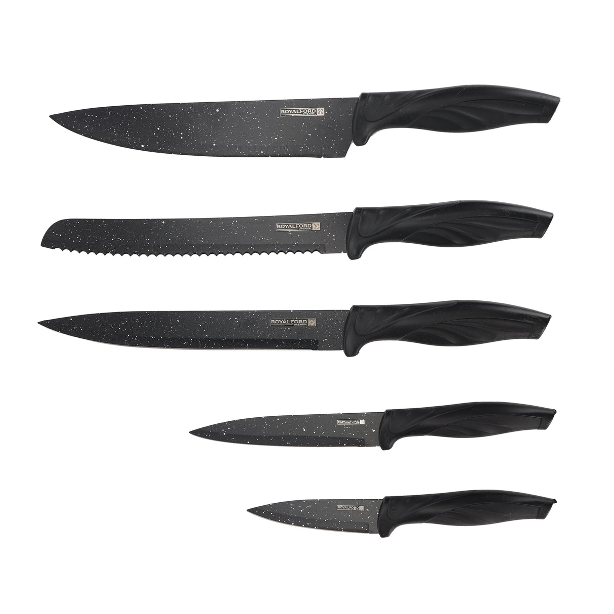 Royalford RF12580 EasyCut 6PC Kitchen Knife Set |  Granite Coated Stainless Steel Blades | Ergonomic PP Handles and Ceramic Peeler | Perfect for Precision Cutting