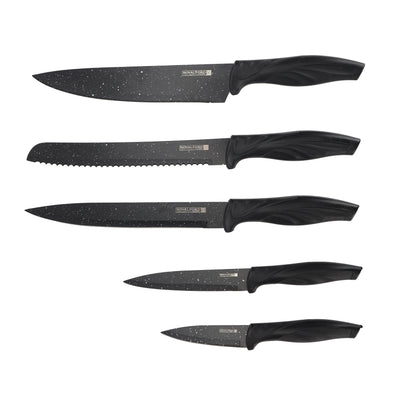 Royalford RF12580 EasyCut 6PC Kitchen Knife Set |  Granite Coated Stainless Steel Blades | Ergonomic PP Handles and Ceramic Peeler | Perfect for Precision Cutting
