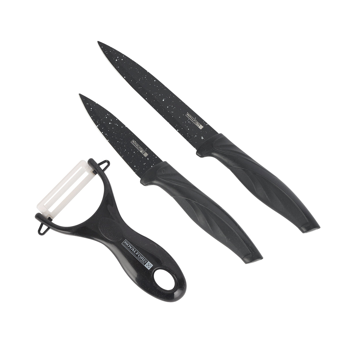 Royalford RF12580 EasyCut 6PC Kitchen Knife Set |  Granite Coated Stainless Steel Blades | Ergonomic PP Handles and Ceramic Peeler | Perfect for Precision Cutting