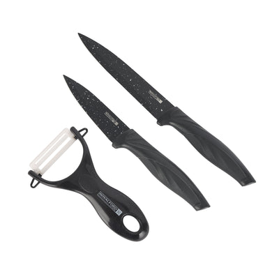 Royalford RF12580 EasyCut 6PC Kitchen Knife Set |  Granite Coated Stainless Steel Blades | Ergonomic PP Handles and Ceramic Peeler | Perfect for Precision Cutting