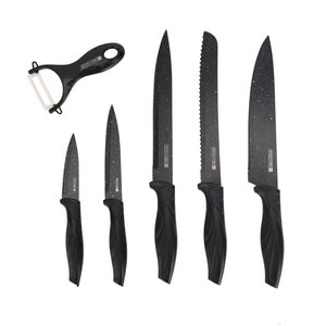 Royalford RF12580 EasyCut 6PC Kitchen Knife Set |  Granite Coated Stainless Steel Blades | Ergonomic PP Handles and Ceramic Peeler | Perfect for Precision Cutting