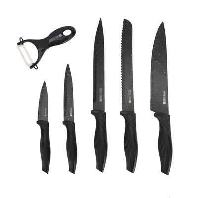 Royalford RF12580 EasyCut 6PC Kitchen Knife Set |  Granite Coated Stainless Steel Blades | Ergonomic PP Handles and Ceramic Peeler | Perfect for Precision Cutting