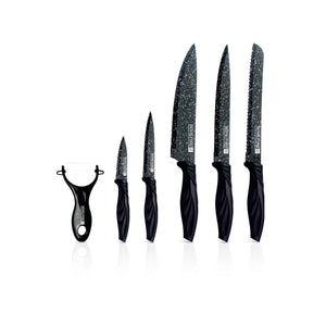Royalford RF12580 EasyCut 6PC Kitchen Knife Set |  Granite Coated Stainless Steel Blades | Ergonomic PP Handles and Ceramic Peeler | Perfect for Precision Cutting