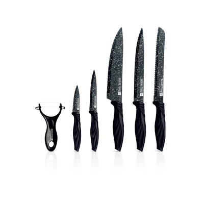 Royalford RF12580 EasyCut 6PC Kitchen Knife Set |  Granite Coated Stainless Steel Blades | Ergonomic PP Handles and Ceramic Peeler | Perfect for Precision Cutting