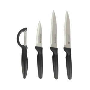 Royalford RF12581 4PC Knife Set with Peeler, Stainless Steel Utility & Paring Kitchen Knives | Ergonomic PP Handle | Extra Sharp Food Grade Blades for Cutting Use