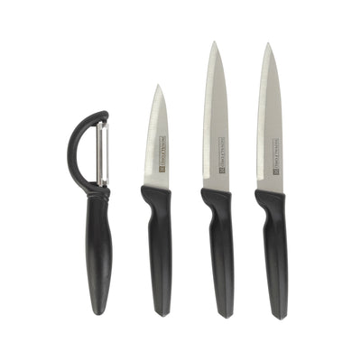 Royalford RF12581 4PC Knife Set with Peeler, Stainless Steel Utility & Paring Kitchen Knives | Ergonomic PP Handle | Extra Sharp Food Grade Blades for Cutting Use