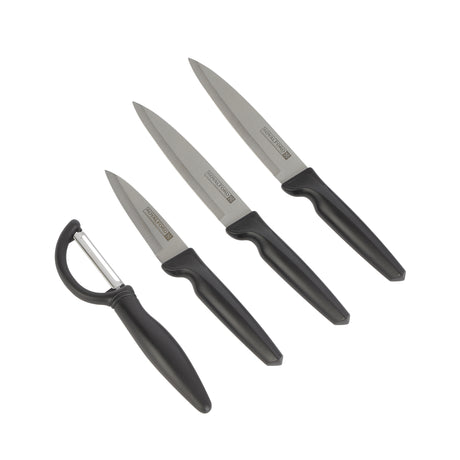 Royalford RF12581 4PC Knife Set with Peeler, Stainless Steel Utility & Paring Kitchen Knives | Ergonomic PP Handle | Extra Sharp Food Grade Blades for Cutting Use