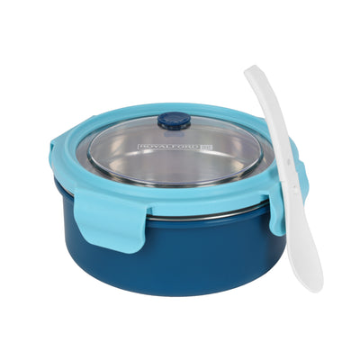 Royalford RF12592 700ML Round Stainless Steel Lunch Box | Leak-Resistant  | Secure Locking Lid | Durable PP & Silicone Seal | Ideal for Office, School & Travel Use
