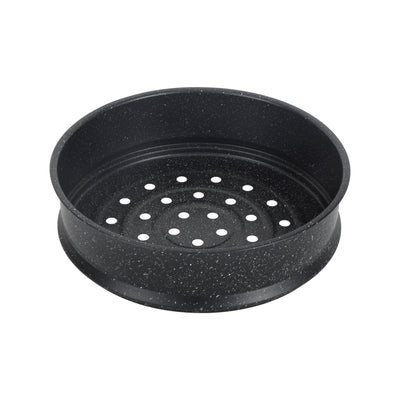 Royalford RF12623 24cm granite casserole with carbon steel steamer | offers 5-layer non-stick coating, induction base, tempered glass lid & bakelite handles for daily use