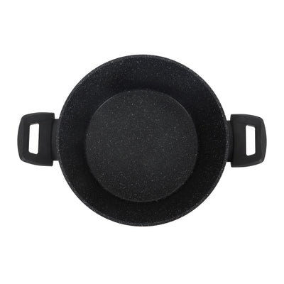 Royalford RF12623 24cm granite casserole with carbon steel steamer | offers 5-layer non-stick coating, induction base, tempered glass lid & bakelite handles for daily use