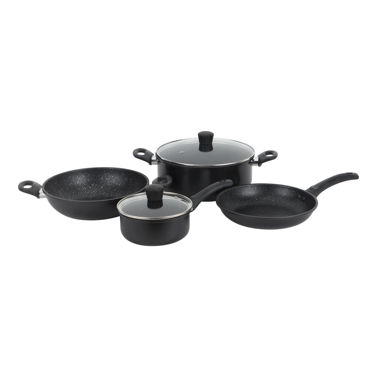 Royalford RF12628 Aurora Forged Aluminium Cookware Set 6 Pcs | Induction Compatible Granite Non-Stick Pots and Pans| Tempered Glass Lids| Durable 5-Layer Build Cooking