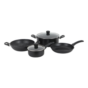 Royalford RF12628 Aurora Forged Aluminium Cookware Set 6 Pcs | Induction Compatible Granite Non-Stick Pots and Pans| Tempered Glass Lids| Durable 5-Layer Build Cooking