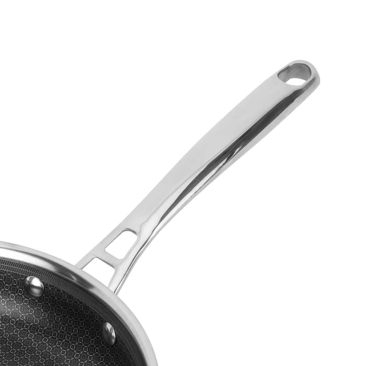 Royalford RF12640 28cm Triply Stainless Steel Frypan | Honeycomb Non-Stick Interior| Induction Compatible Base | Fast Even Heating| Riveted Handle| Mirror Finish Body