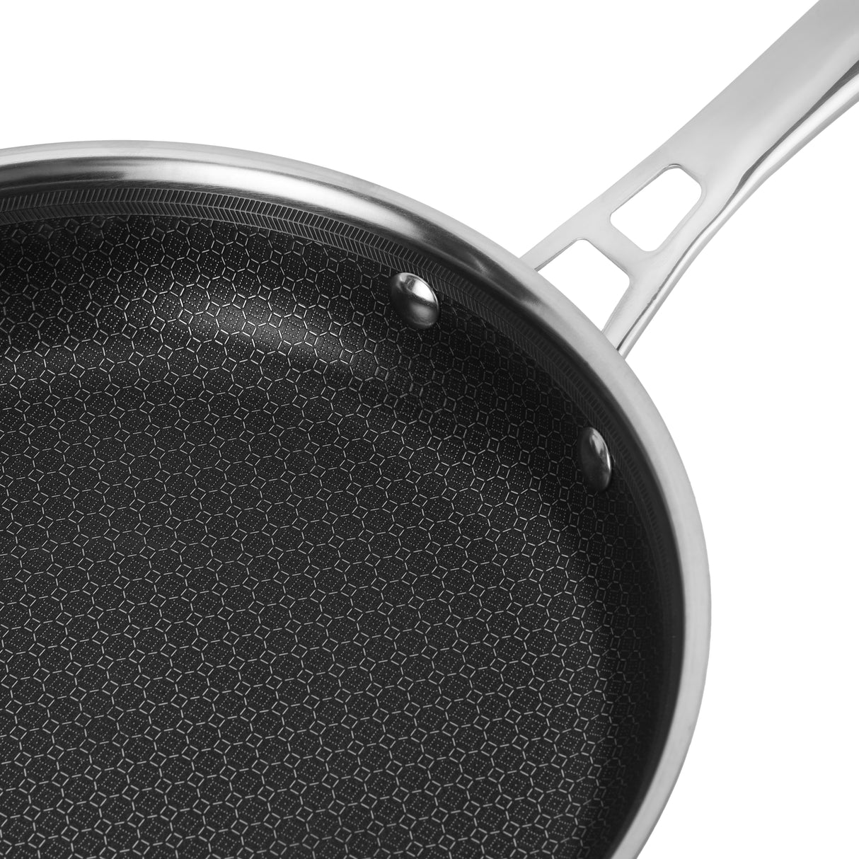 Royalford RF12640 28cm Triply Stainless Steel Frypan | Honeycomb Non-Stick Interior| Induction Compatible Base | Fast Even Heating| Riveted Handle| Mirror Finish Body
