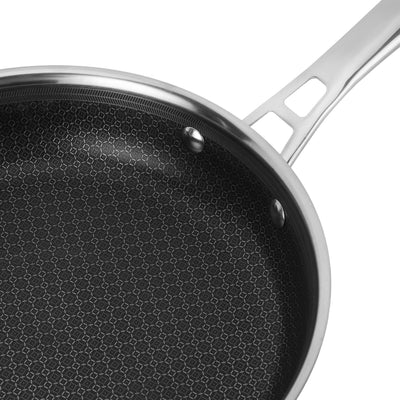Royalford RF12640 28cm Triply Stainless Steel Frypan | Honeycomb Non-Stick Interior| Induction Compatible Base | Fast Even Heating| Riveted Handle| Mirror Finish Body